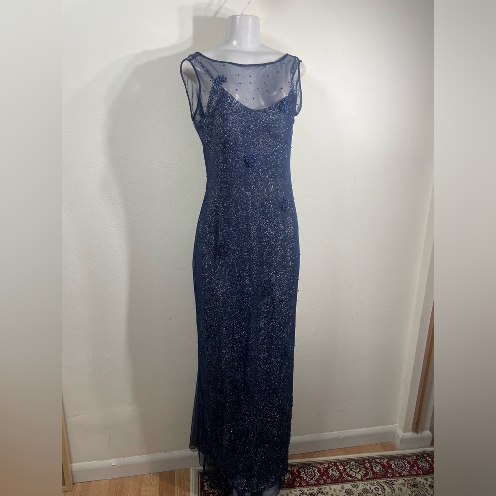 Papell Boutique Navy High Low Dress